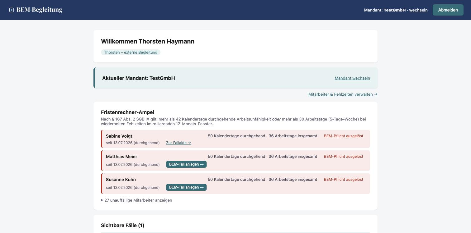 BEMPilot Dashboard mit Fristenrechner-Ampel