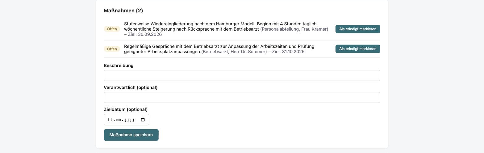 BEMPilot Fallakte mit Maßnahmen